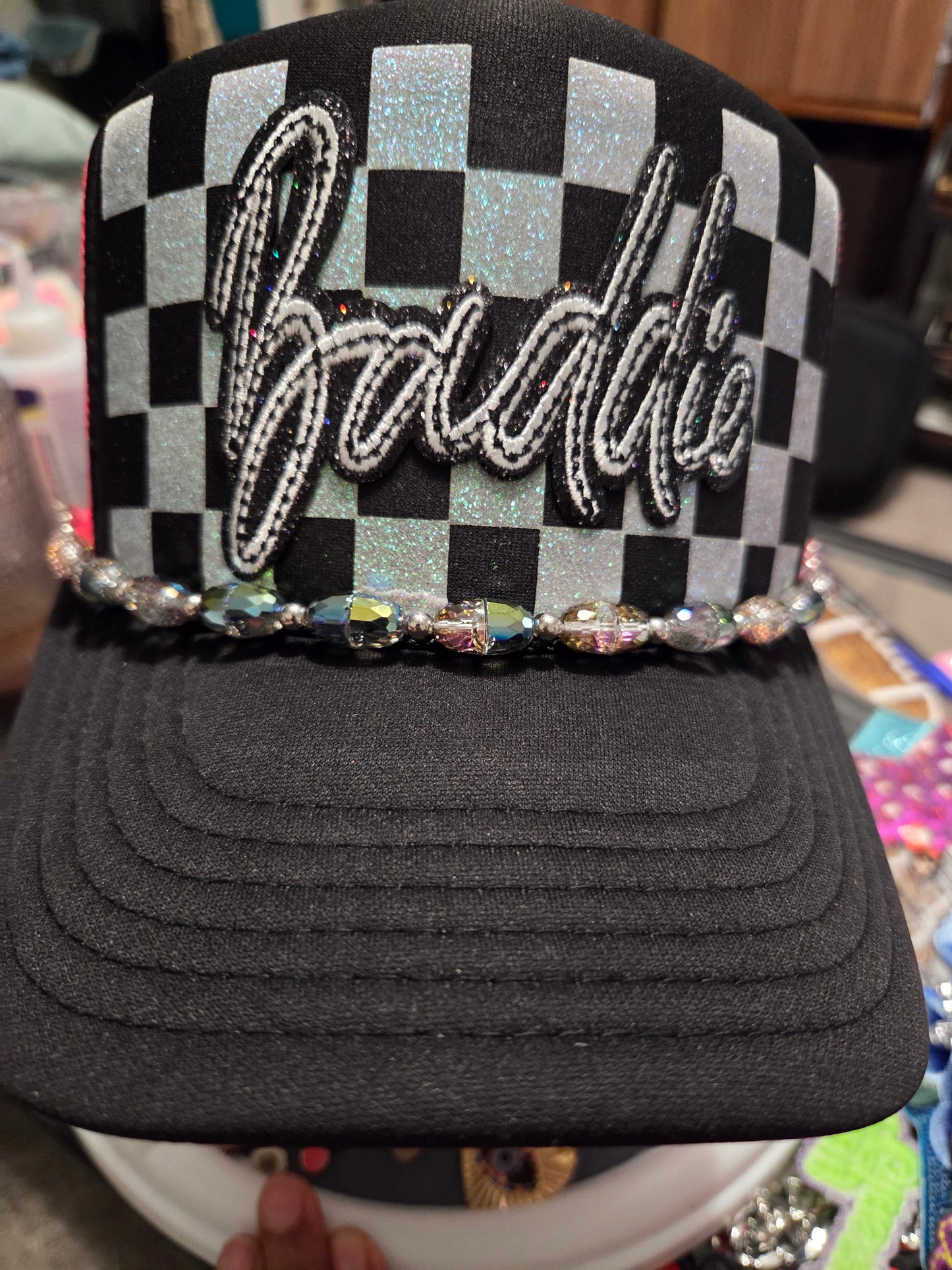 Baddie Checker Trucker Hat - Black/Pink