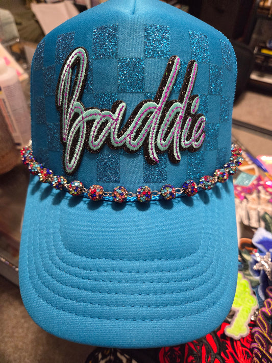 Baddie Checker Trucker Hat - Blue