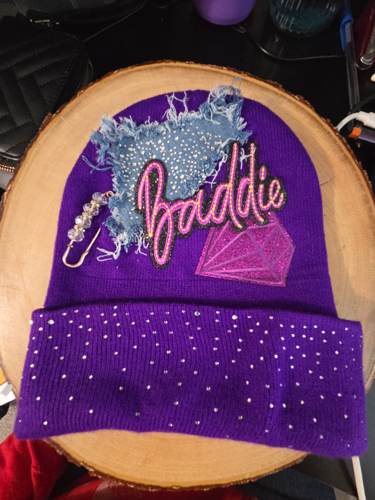 Baddie Denim Patch Beanie