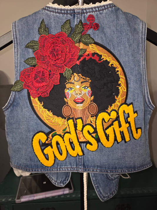God's Gift Cropped Denim Vest - Size Medium