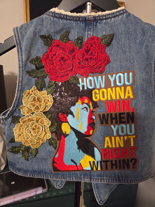 How You Gonna Win Cropped Denim Vest - Size Large